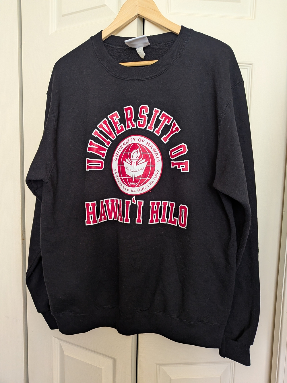 Champion Black Crewneck with Red and White University Graphic